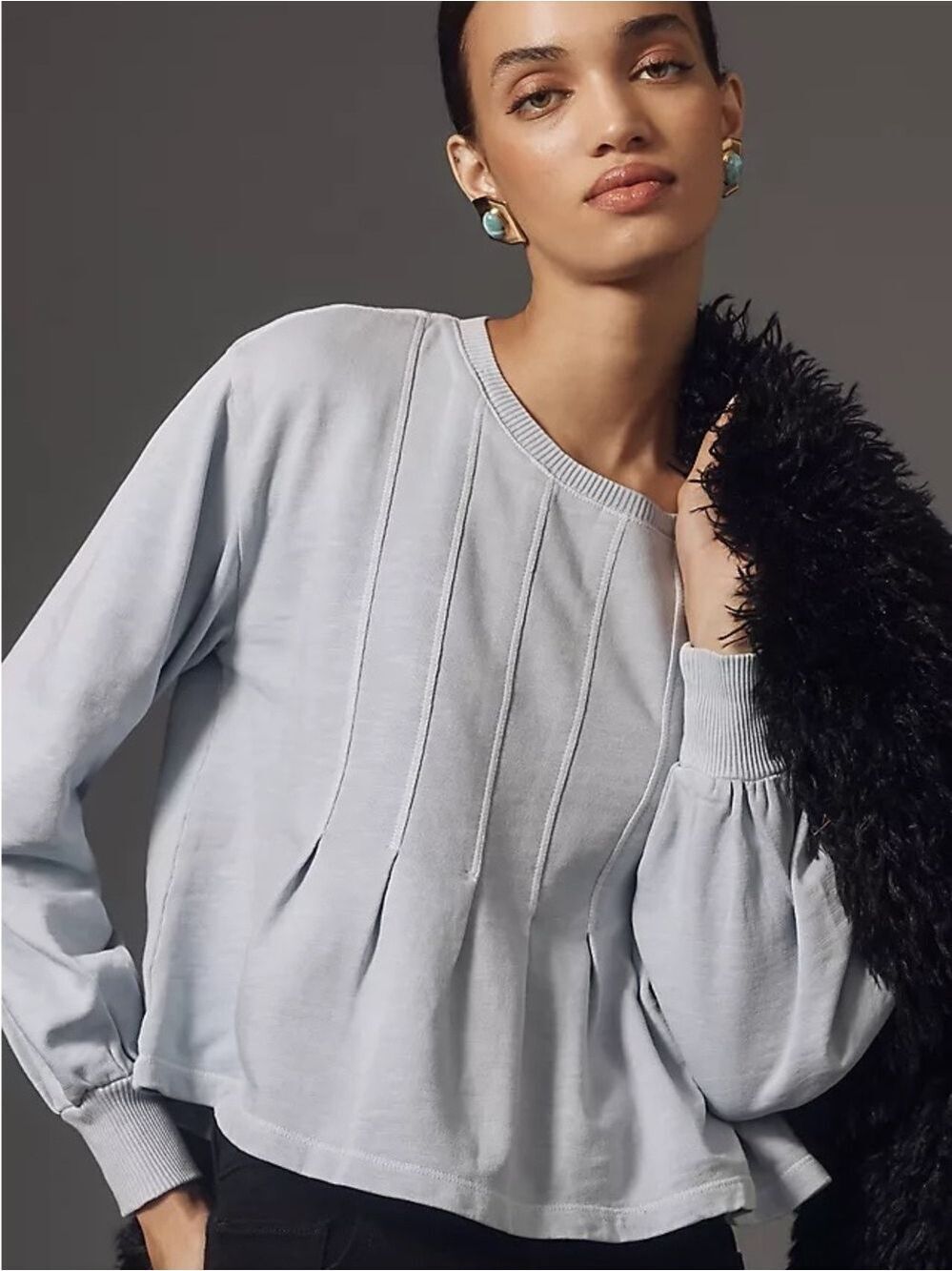 Anthropologie Pilcro Box-Pleated Sweatshirt Light Blue Size XL